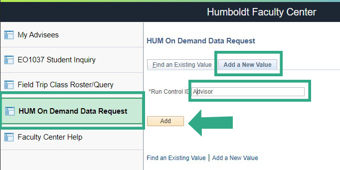 HUM on demand - Add a New Value tab
